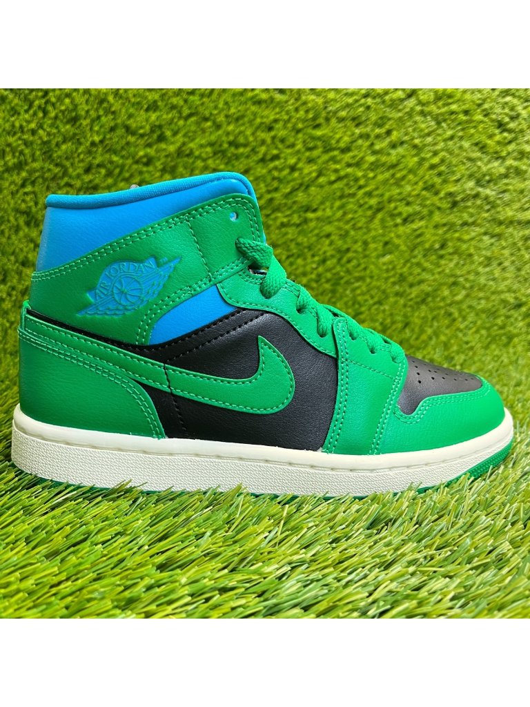 Nike Air Jordan 1 Mid Womens Size 5.5 Black Green Athletic Leather Shoes Sneaker